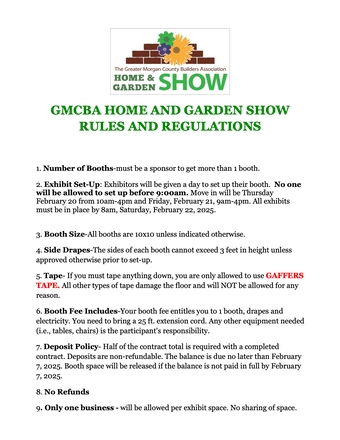 GMCBA 2025 North Alabama Home and Garden Show Rules.
